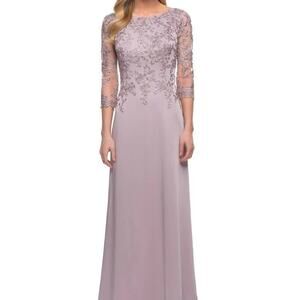 NWT La Femme Floral Appliqué Jersey Column Skirt Gown Size 8